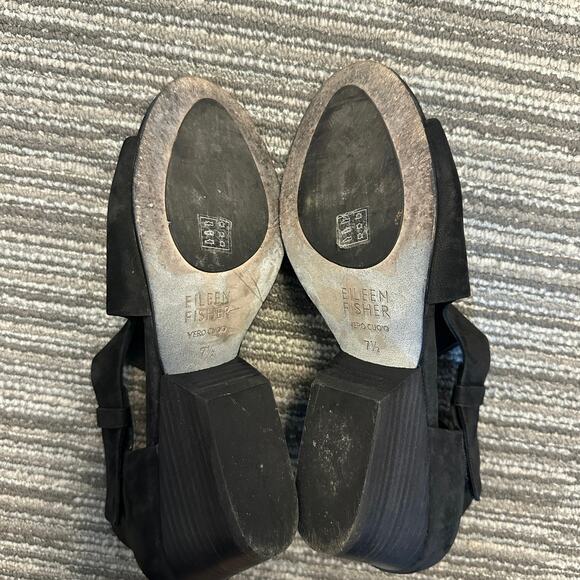 Eileen Fisher Black Iris Nubuck Leather Block Heel Cut-Out Sandal Open Toe 7.5 - Picture 9 of 10